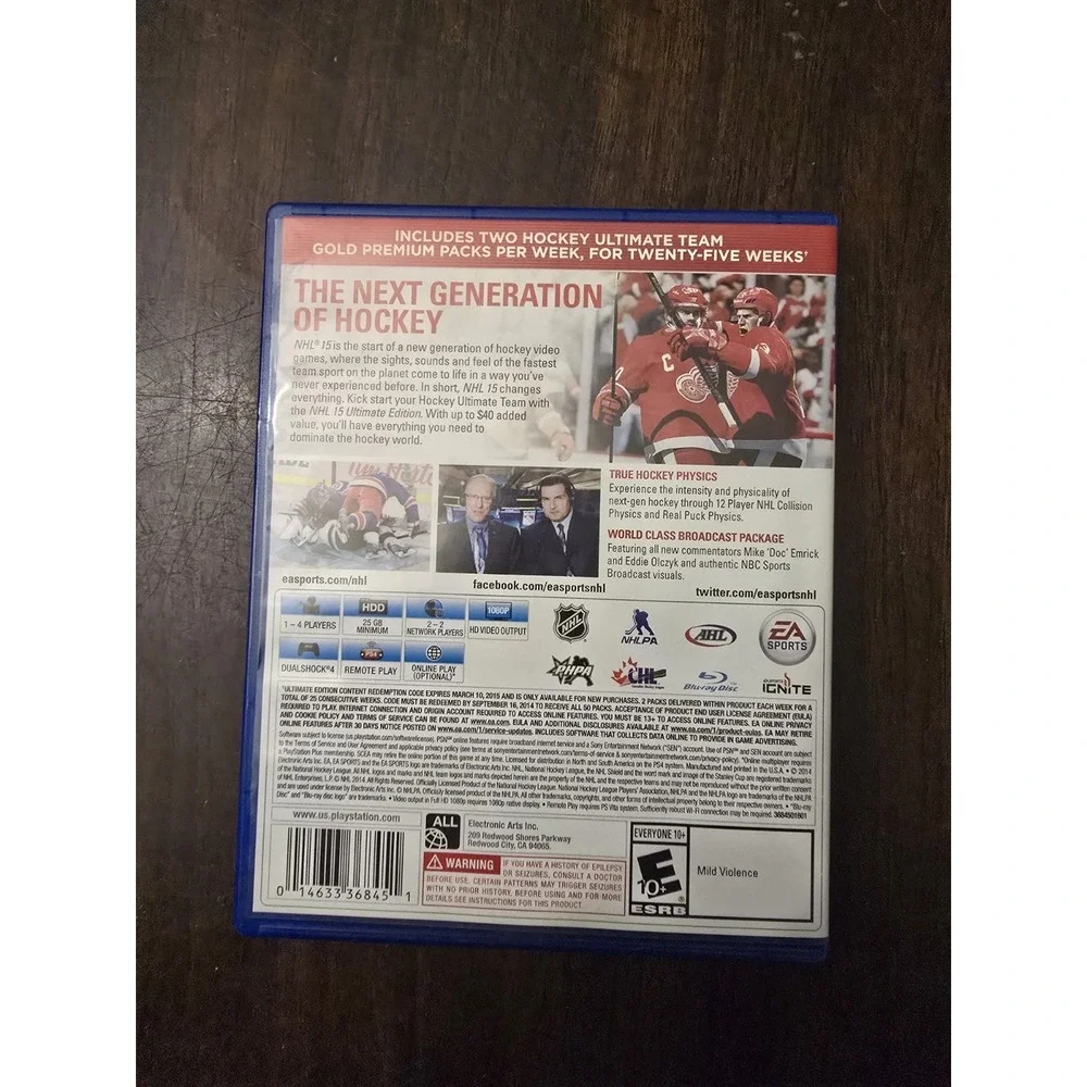 NHL 15 Sony Playstation 4 PS4 Video Game Complete